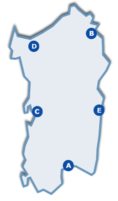 mappa sensibile della regione sardegna con evidenziazione dei centri polifunzionali di servizio