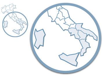 mappa sensibile dell'italia con evidenziazione delle regioni facenti parte dell'obiettivo 1